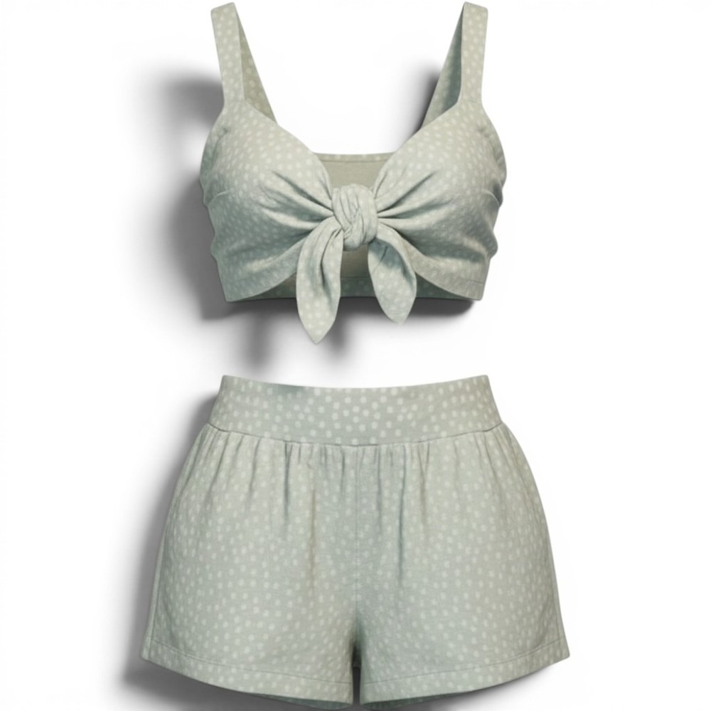 Abercrombie & Fitch Two Piece Shorts Set Polka Dots Greer Cropped Tie XS & Small
